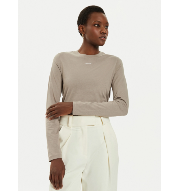Dámske tričko s dlhým rukávom od značky Calvin Klein hnedé Dámske tričko s dlhým rukávom od značky Calvin Klein hnedé