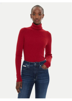 Dámsky značkový obtiahnutý rolák Calvin Klein v červenej farbe