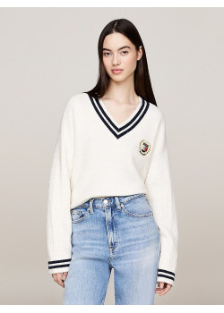 Tommy Jeans dámsky pulóver do véčka biely