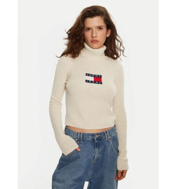 Dámsky krátky béžový pulóver Tommy Jeans Dámsky krátky béžový pulóver Tommy Jeans