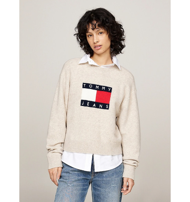 Dámsky sveter Tommy Jeans v krémovej farbe Dámsky sveter Tommy Jeans v krémovej farbe