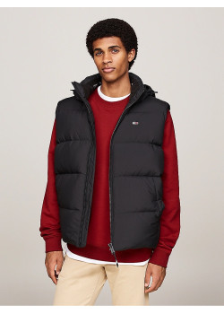 Tommy Hilfiger pánska páperová vesta s kapucňou čierna