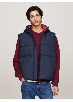 Tommy Hilfiger pánska páperová vesta s kapucňou modrá