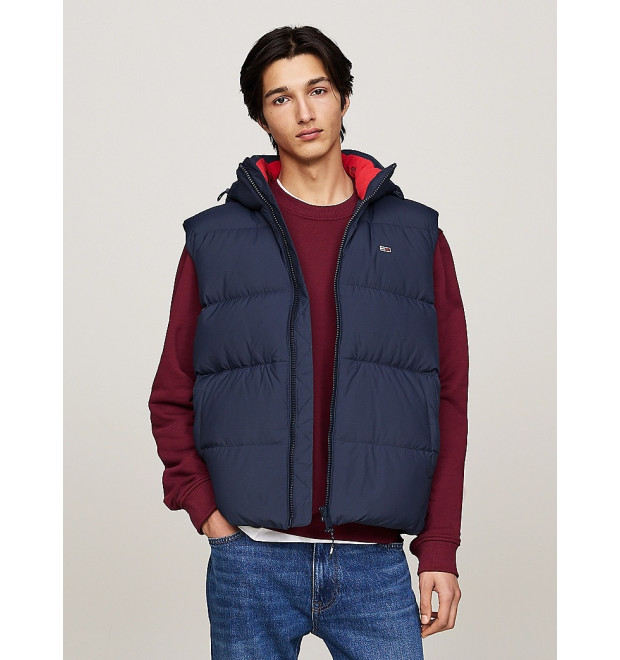 Tommy Hilfiger pánska páperová vesta s kapucňou modrá
