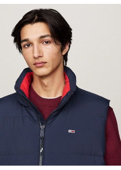 Tommy Hilfiger pánska páperová vesta s kapucňou modrá