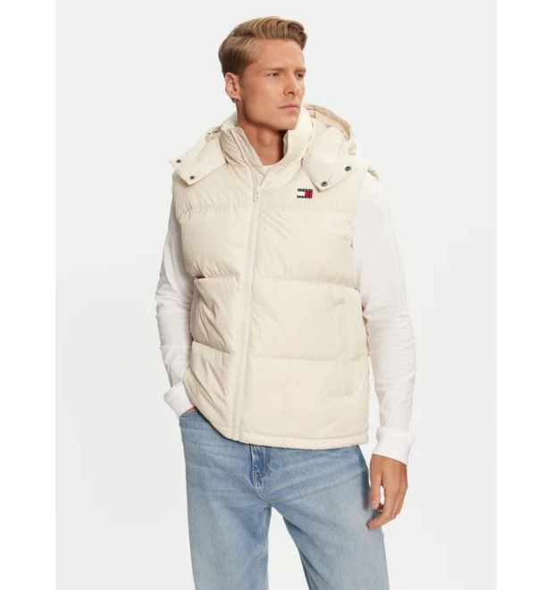 Tommy Hilfiger pánska zimná vesta s kapucňou béžová