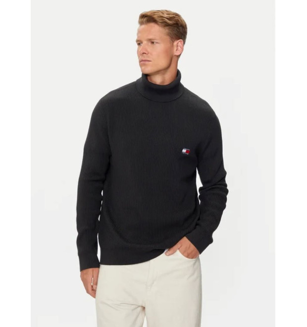 Pánsky rebrovaný čierny rolák Tommy Jeans Pánsky rebrovaný čierny rolák Tommy Jeans