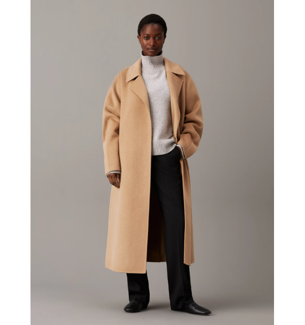 Calvin Klein dámsky vlnený zavinovací kabát hnedá