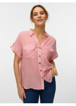 Vero Moda BUMPY košeľa pruhovaná červená