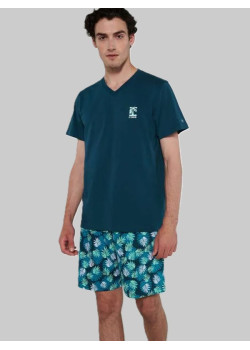 Pánske modré pyžamo s véčkovým výstrihom Vamp