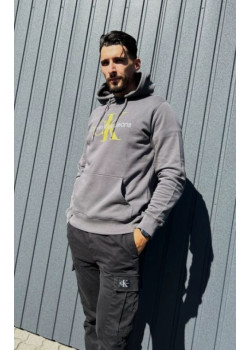 Mikina s kapucňou Calvin Klein sivá