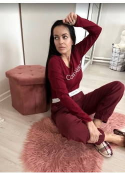 Dámske dlhé pyžamo Calvin Klein vo vínovej farbe