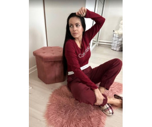 Dámske dlhé pyžamo Calvin Klein vo vínovej farbe