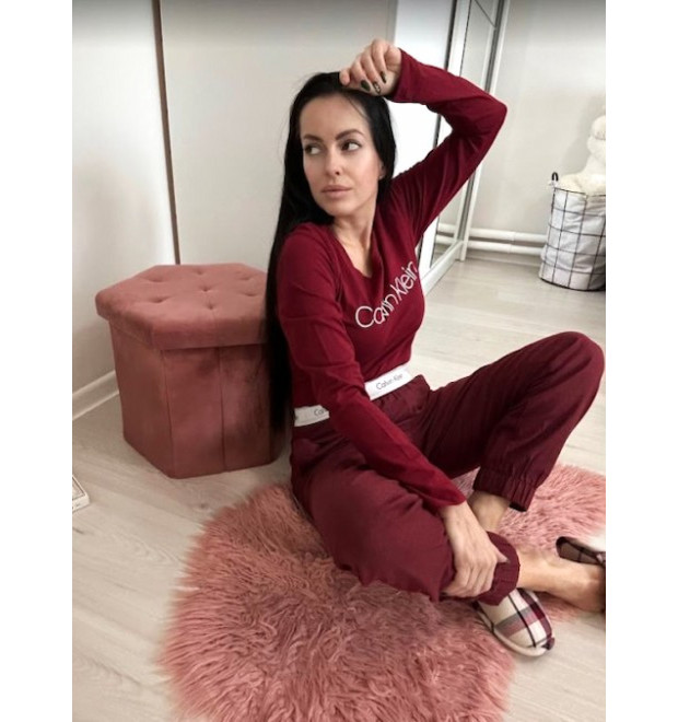 Dámske dlhé pyžamo Calvin Klein vo vínovej farbe