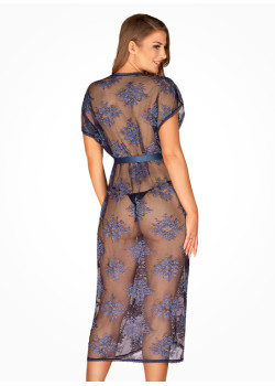 Obsessive dámsky luxusný župan Flowlace peignoir s čipkou modrý