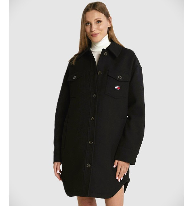 Tommy Hilfiger dámsky kabát v štýle košele čierny Tommy Hilfiger dámsky kabát v štýle košele čierny