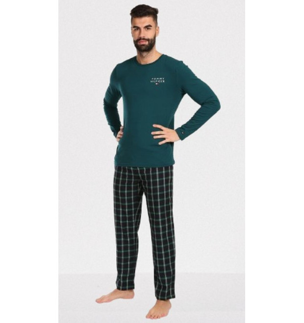 Tommy Hilfiger pánske pyžamo s károvanými nohavicami zelené Tommy Hilfiger pánske pyžamo s károvanými nohavicami zelené