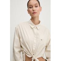 Tommy Jeans crop košeľa béžová