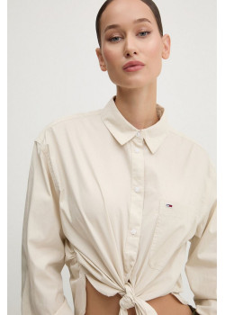 Tommy Jeans crop košeľa béžová