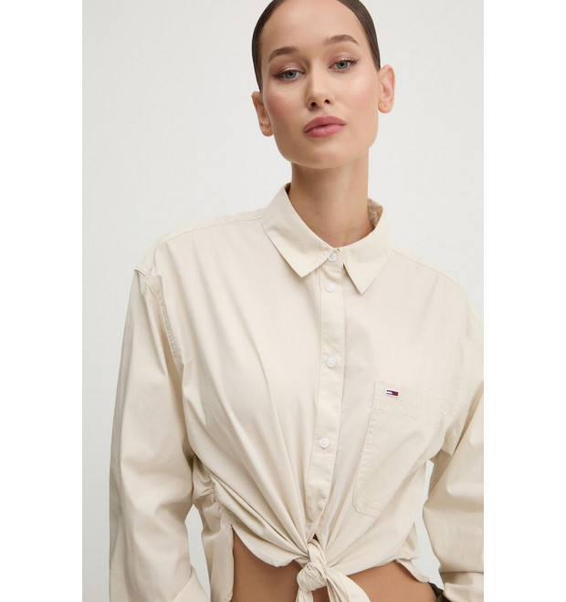 Tommy Jeans crop košeľa béžová