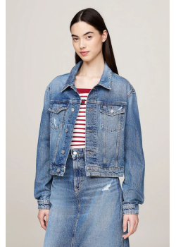Slim Cropped Denim Trucker džínsová bunda