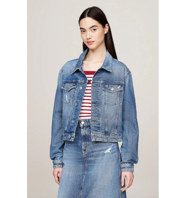 Slim Cropped Denim Trucker džínsová bunda