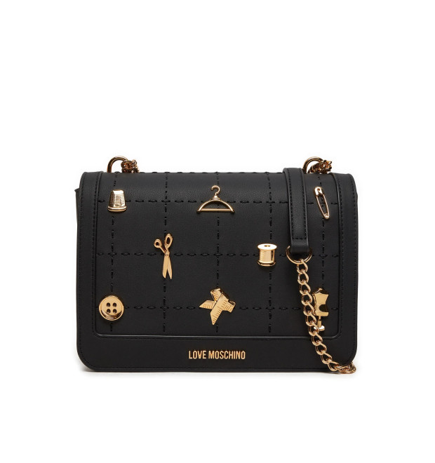 Love Moschino malá kabelka s klopou čierna Love Moschino malá kabelka s klopou čierna
