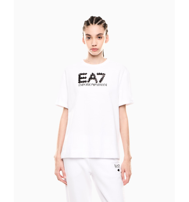 EA7 Emporio Armani dámske tričko s flitrami biela