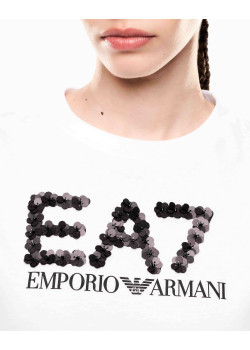 EA7 Emporio Armani dámske tričko s flitrami biela