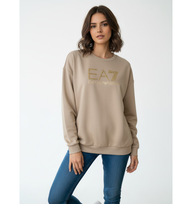 EA7 Emporio Armani dámska mikina s trblietavým logom béžová EA7 Emporio Armani dámska mikina s trblietavým logom béžová