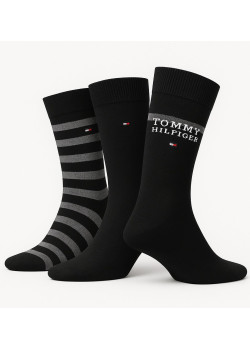 Tommy Hilfiger pánske dlhé ponožky 3Pack čierne