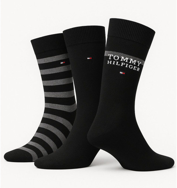 Tommy Hilfiger pánske dlhé ponožky 3Pack čierne Tommy Hilfiger pánske dlhé ponožky 3Pack čierne