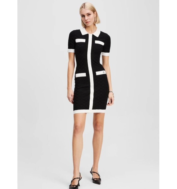 Karl Lagerfeld polo šaty s kontrastom čierne Karl Lagerfeld polo šaty s kontrastom čierne