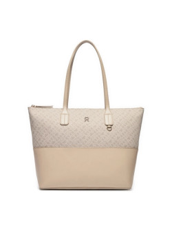 Tommy Hilfiger shopper kabelka so zlatým logom béžová