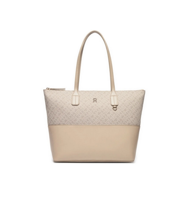 Tommy Hilfiger shopper kabelka so zlatým logom béžová Tommy Hilfiger shopper kabelka so zlatým logom béžová