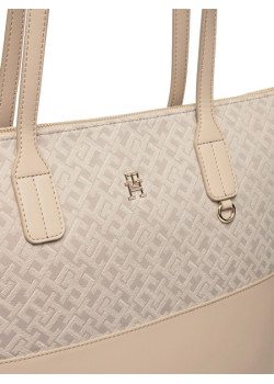 Tommy Hilfiger shopper kabelka so zlatým logom béžová
