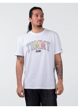 Pánske tričko s výraznou farebnou potlačou Tommy Jeans v bielej farbe