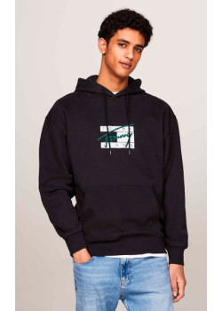Bavlnená čierna mikina s kapucňou Tommy Jeans 