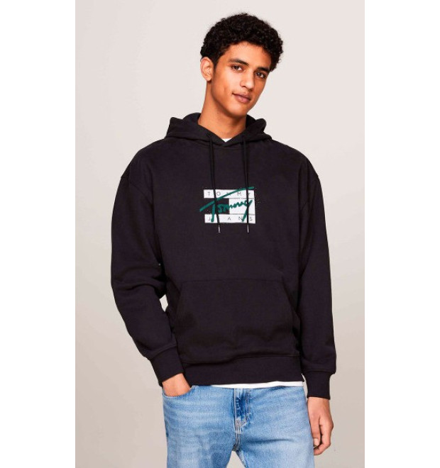 Bavlnená čierna mikina s kapucňou Tommy Jeans 