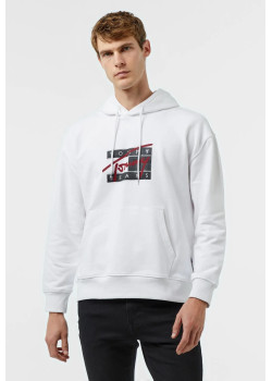 Bavlnená biela mikina s kapucňou Tommy Jeans 