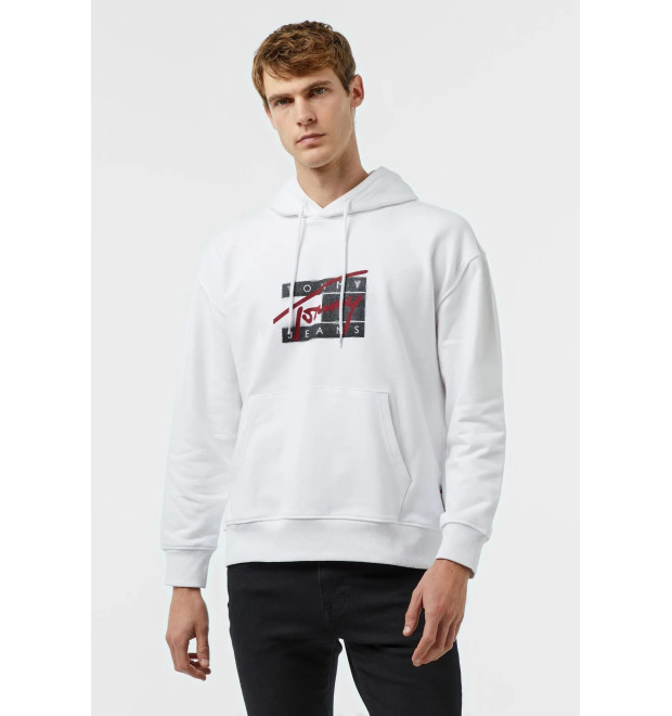 Bavlnená biela mikina s kapucňou Tommy Jeans 