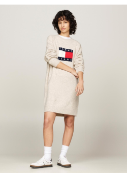 Šaty s prímesou vlny Tommy Jeans  béžové