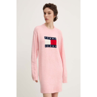 Šaty s prímesou vlny Tommy Jeans ružové Šaty s prímesou vlny Tommy Jeans ružové