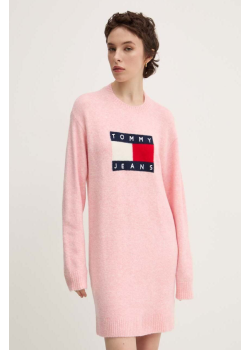 Šaty s prímesou vlny Tommy Jeans ružové