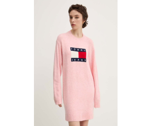 Šaty s prímesou vlny Tommy Jeans ružové