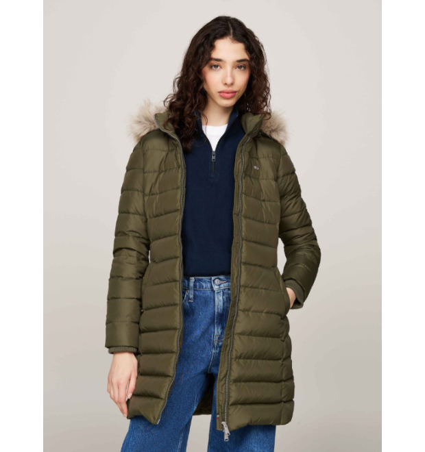 Dlhá dámska zelená bunda Tommy Hilfiger