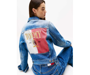 Tommy Jeans dámska rifľová bunda s výšivkou na chrbte modrá
