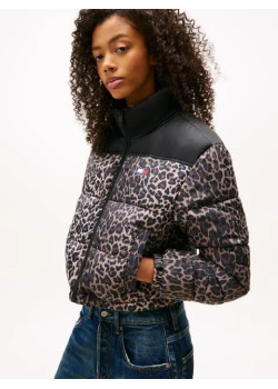 Tommy Jeans dámska páperová bunda s leopardím vzorom