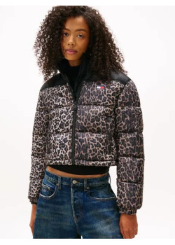 Tommy Jeans dámska páperová bunda s leopardím vzorom