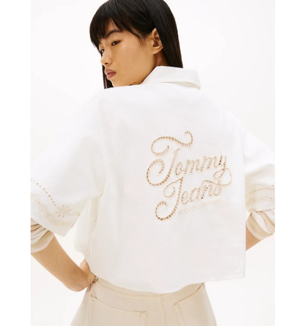 Tommy Jeans dámska košeľa s výšivkou biela